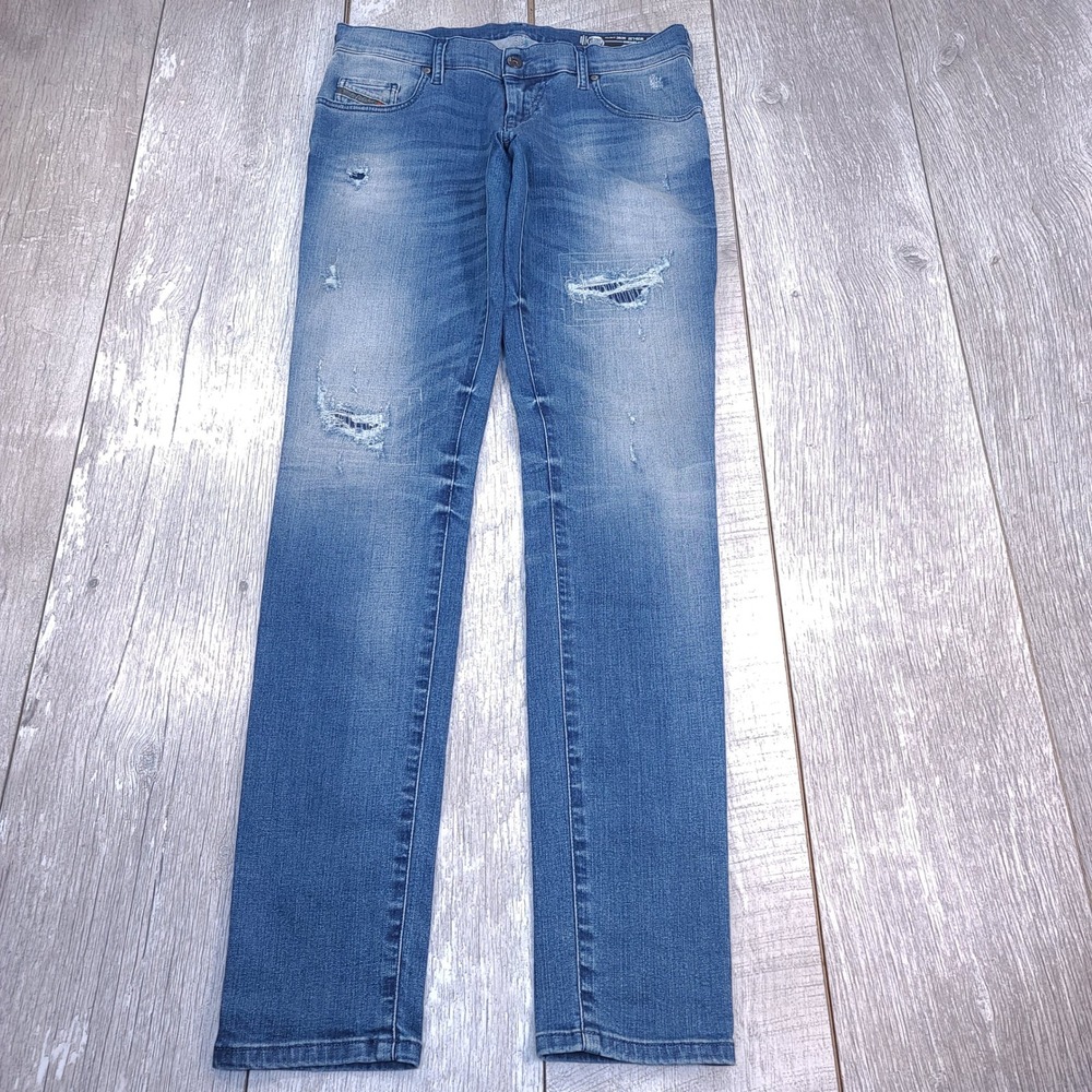 Diesel Jeans Women 29x33 Blue Grupee Super Slim Skinny Low Waist Distressed